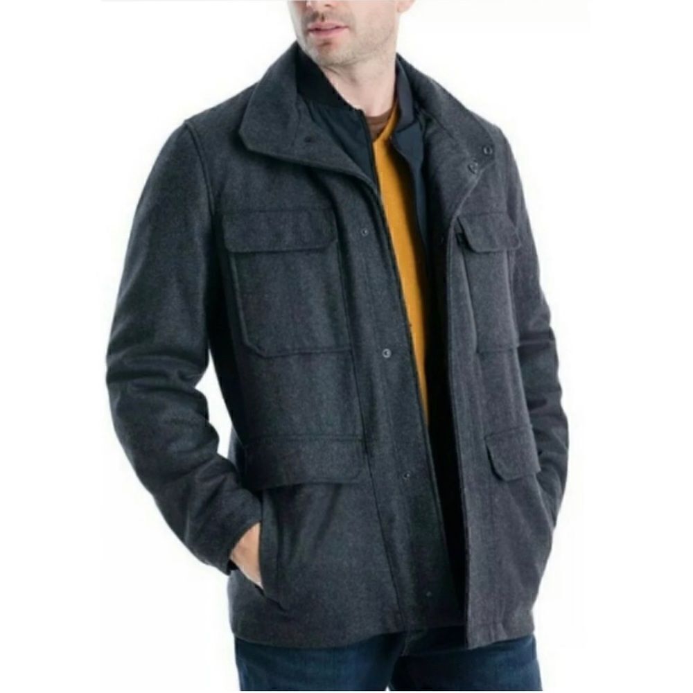 Michael Kors dark grey wool quilted field jacket Sz XXL